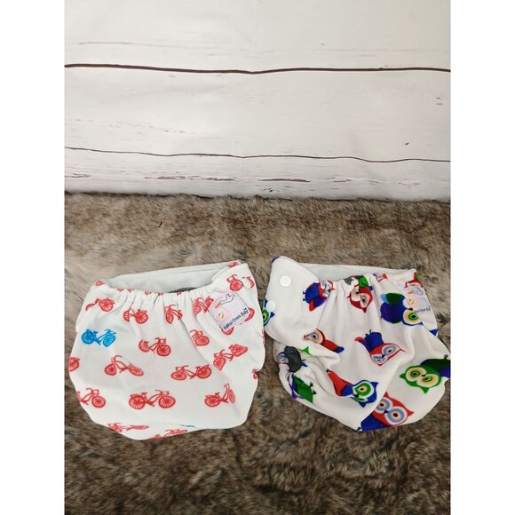 Kawaii Green‎ Baby Reusable Cloth Diaper Covers With Bicycle & Owl Prints - Picture 4 of 8